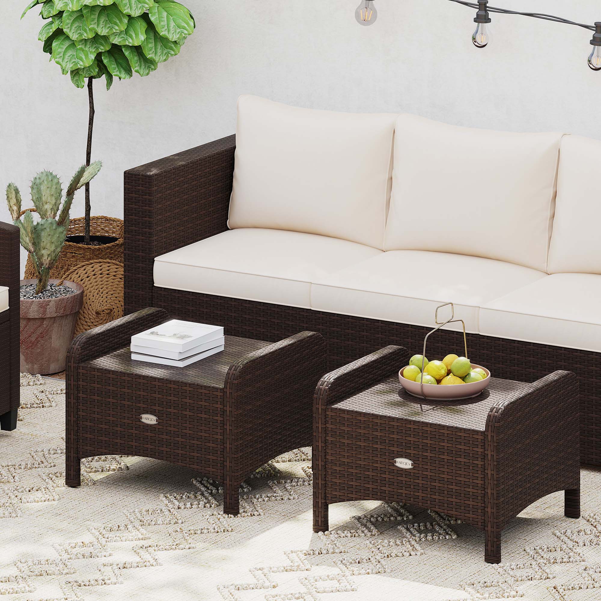 Alt View 1. Costway - 2 Pieces Outdoor Patio PE Wicker Ottomans with Removable Cushions Footstools - Mixed Brown + Beige.