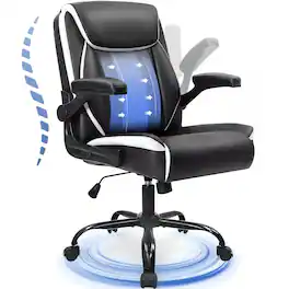 Neo Chair - Desk Office Gaming Chair Ergonomic Executive Mid-Back Leather Padded Flip-Up Armrests Cushion Wheels Home Office - 1. Black