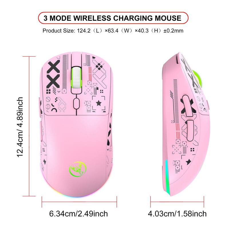 3 MODE WIRELESS CHARGING MOUSE

Product Size: 124.2 (L) x 63.4 (W) x 40.3 (H) ±0.2mm  
4.89inch / 12.4cm x 6.34cm / 2.49inch x 4.03cm / 1.58inch