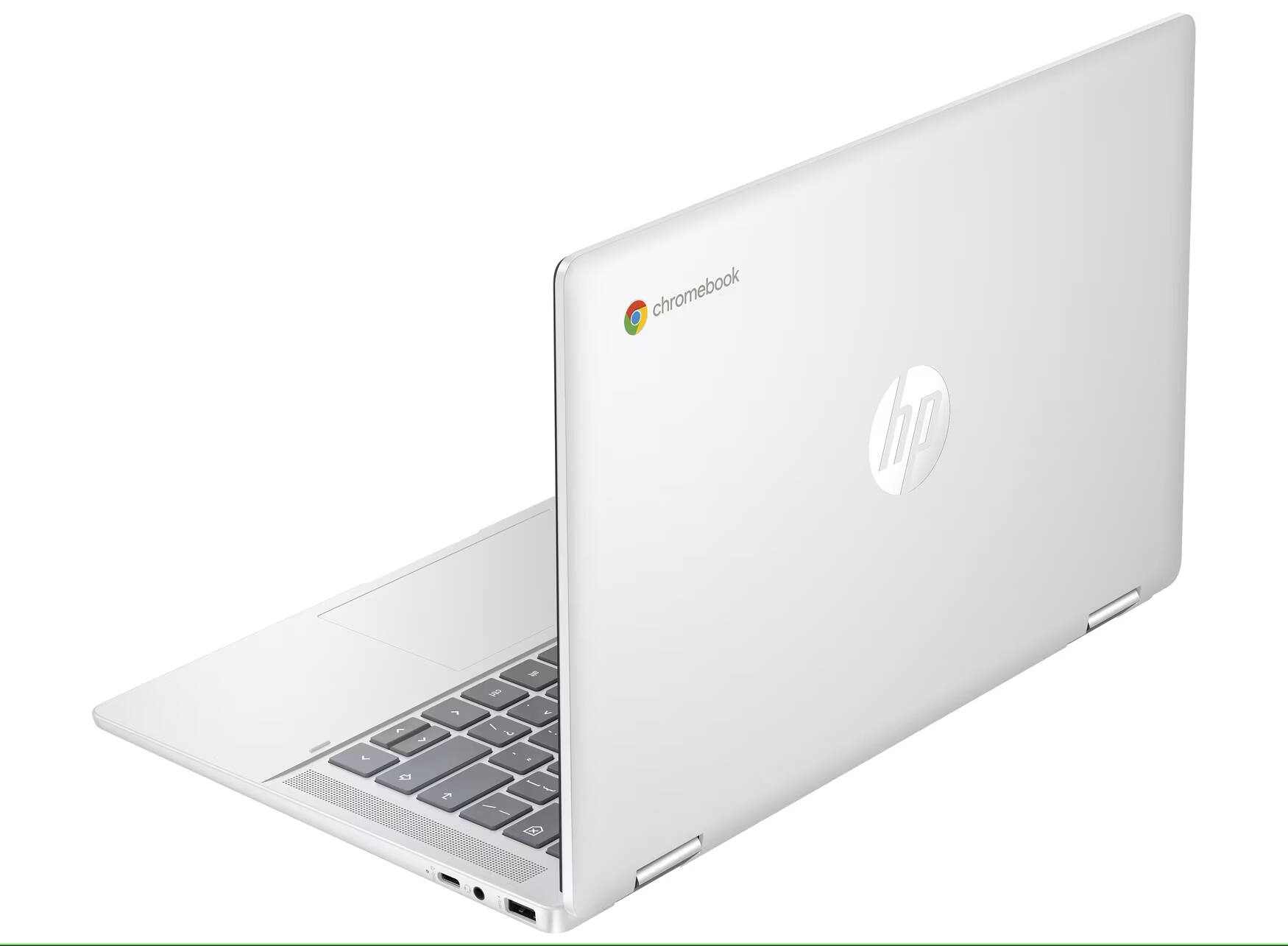 Alt View 4. HP - Chromebook x360 14b-cd0008ca 14" Touch Intel Processor N100 0.7 GHz up to 3.4 GHz 4GB RAM 128GB UFS Chrome OS - Silver.