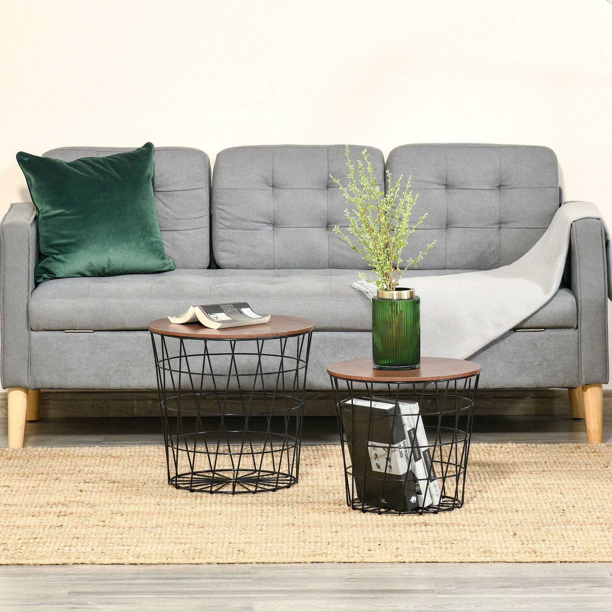 Alt View 1. Homcom - Tables Set of 2, Nesting Tables with Storage, Round Accent Side Tables with Removable Top for Living Room - Black, Rustic Brown.