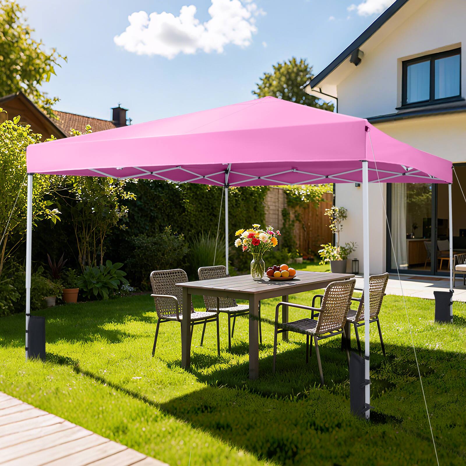 Alt View 1. Gymax - Gymax 10 x 10 FT Pop up Canopy Tent w/Carrying Bag 4 Sandbags 8 Stakes 4 Wind Ropes Pink - Pink.