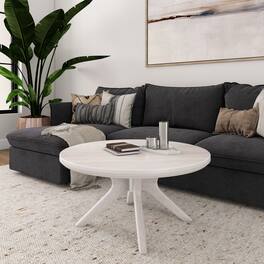 Plank+Beam - Cross Leg Round Coffee Table (36in x 36in / 910mm x 910mm) - White Sand Wirebrush