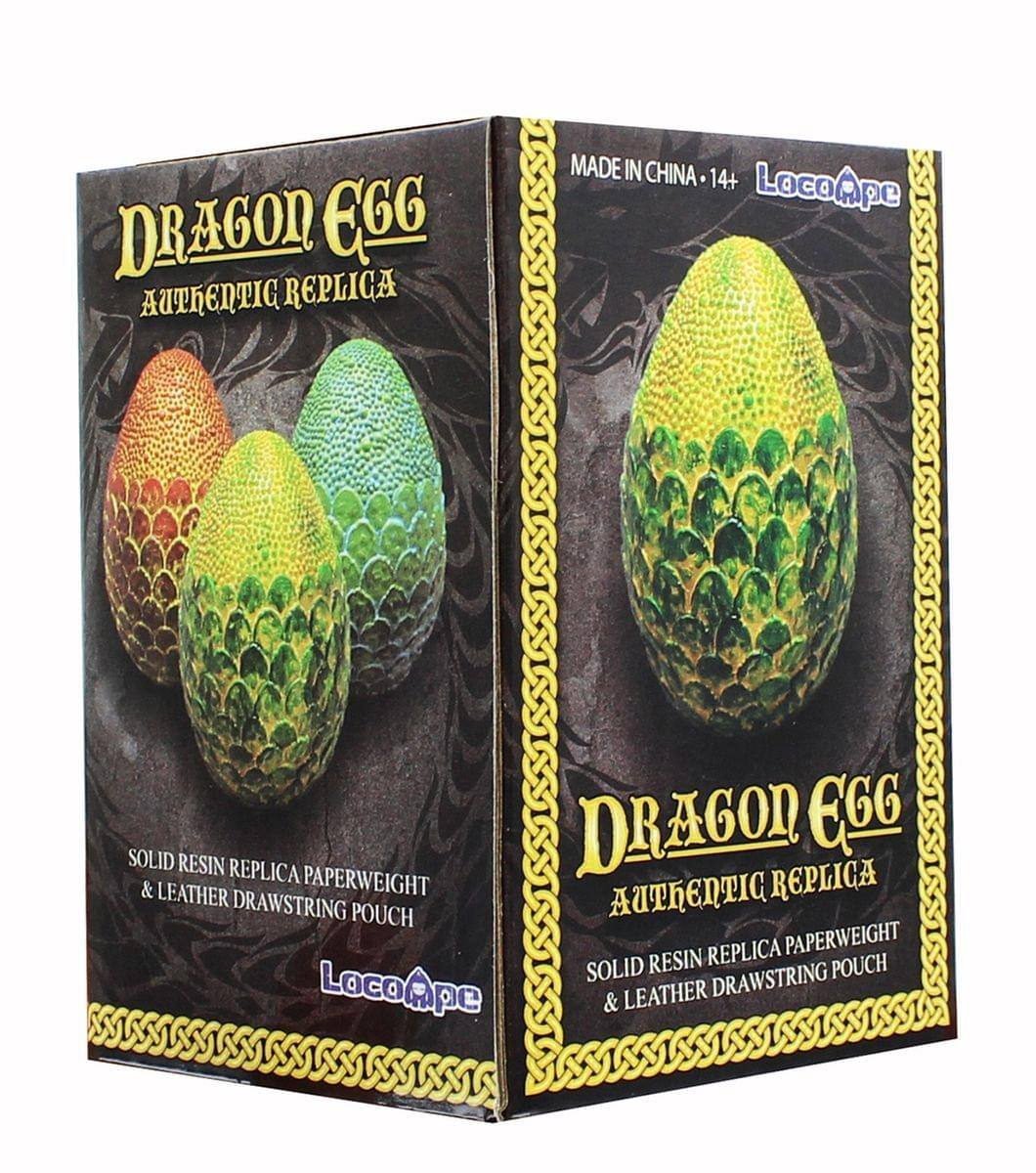DRAGON EGG AUTHENTIC REPLICA  
MADE IN CHINA 14+  
LocoApe  
SOLID RESIN REPLICA PAPERWEIGHT & LEATHER DRAWSTRING POUCH  
AUTHENTIC REPLICA  
LocoApe
