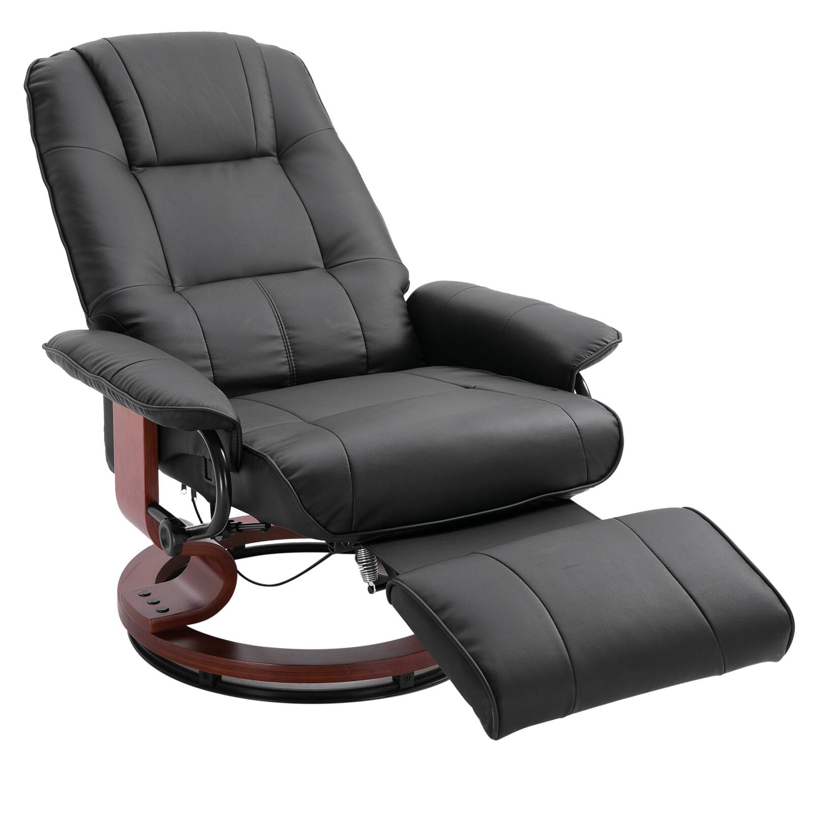 Homcom - Faux Leather Swivel Recliner Lounge Chair - Manual Adjustable with Footrest & Wood Base for Living Room - Black