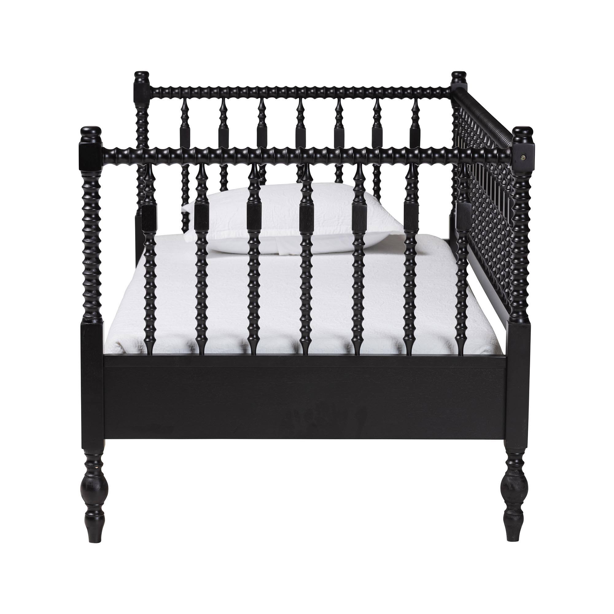 Angle. Baxton Studio - Callison Spindle Daybed - Turned Farmhouse Sofa Bed with Spoked Frame Border, Twin - Black.