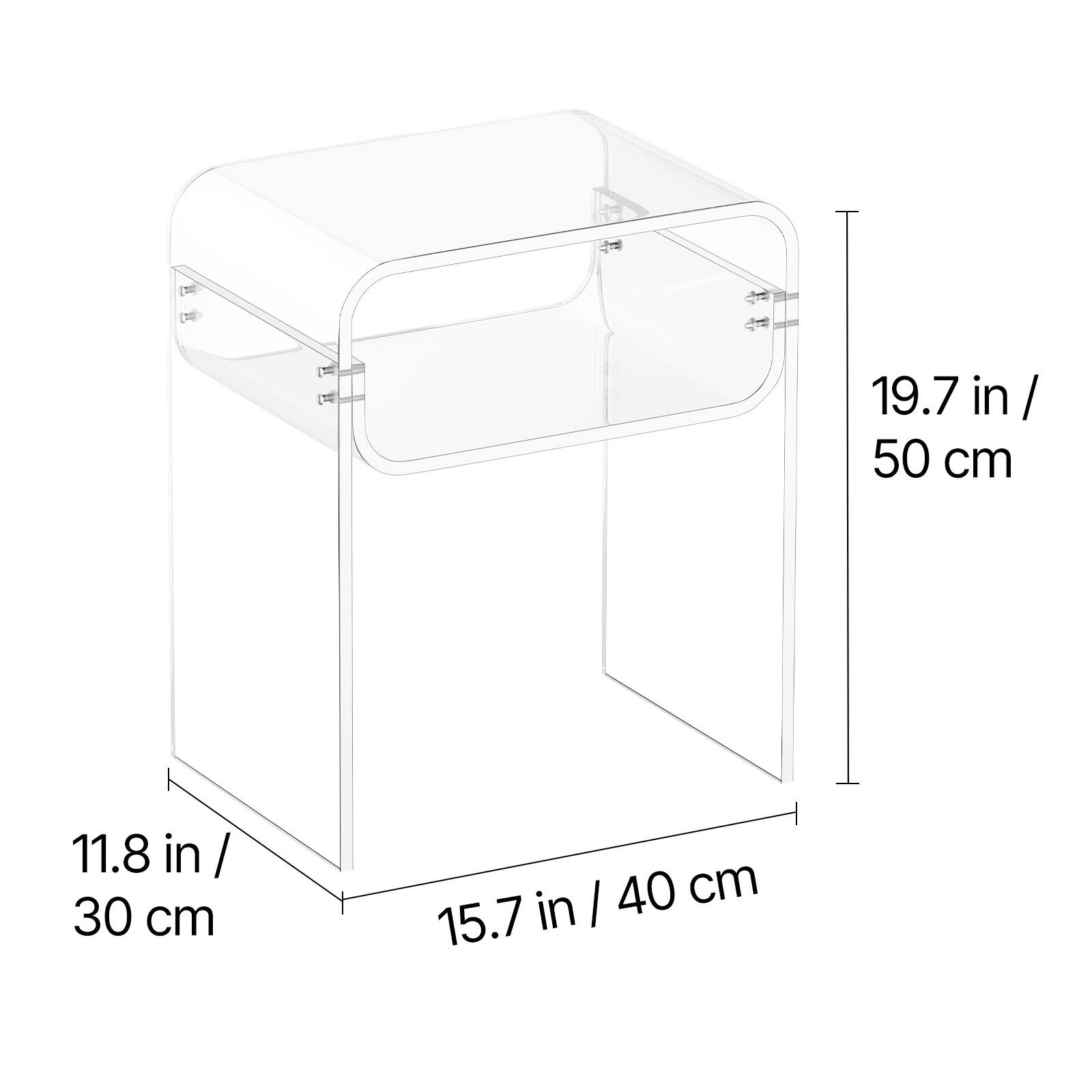 19.7 in / 50 cm  
11.8 in / 30 cm  
15.7 in / 40 cm