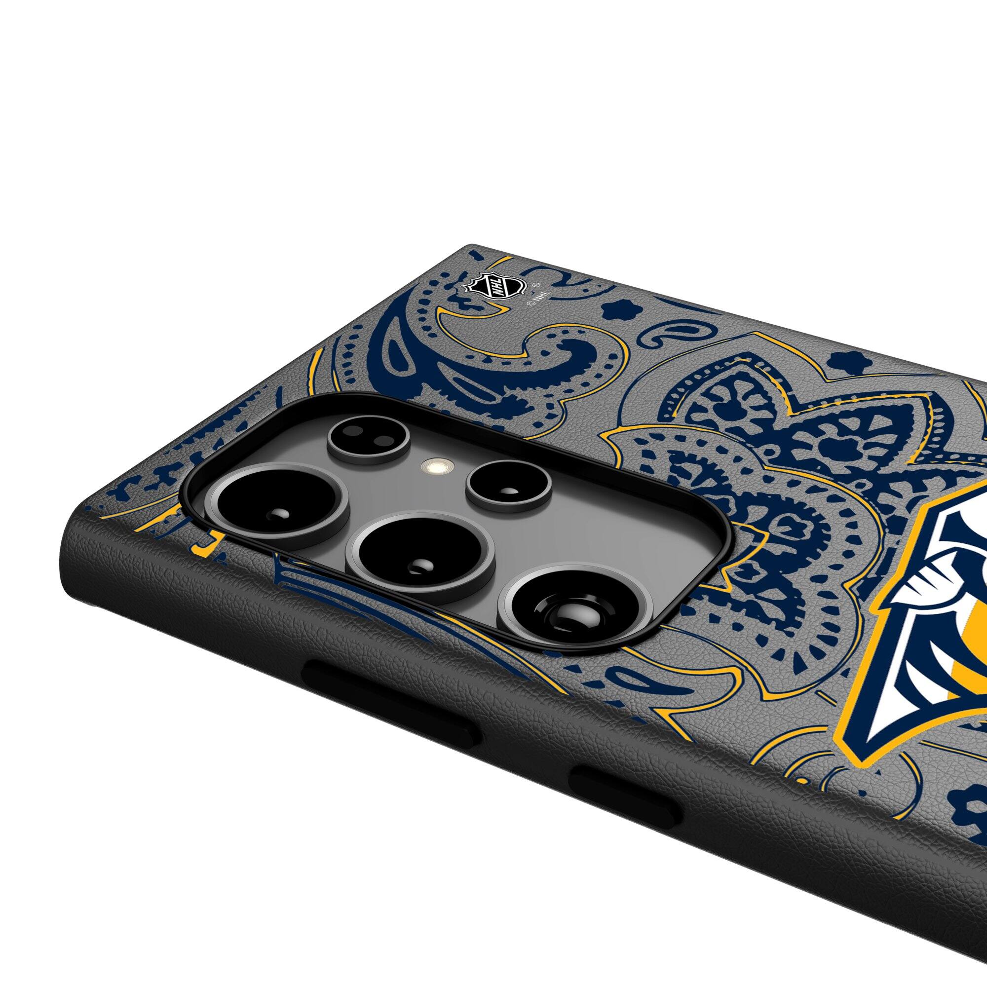 Alt View 3. Keyscaper - Nashville Predators Paisley Galaxy Magnetic Bump Case - S24 Ultra - Black.