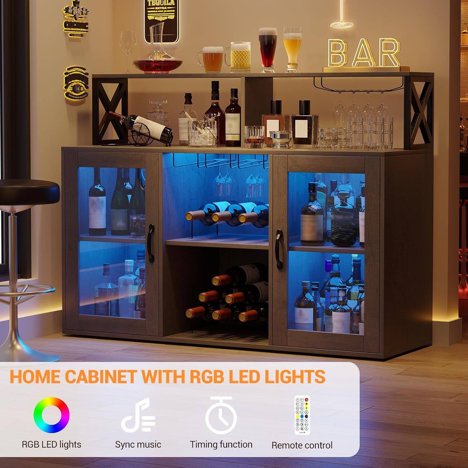HOME CABINET WITH RGB LED LIGHTS

- RGB LED lights
- Sync music
- Timing function
- Remote control