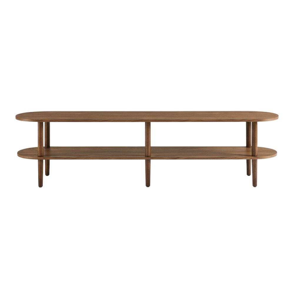 Back. FurniFact - Brown wood TV stand with oval design, solid mango construction for durability - Brown.