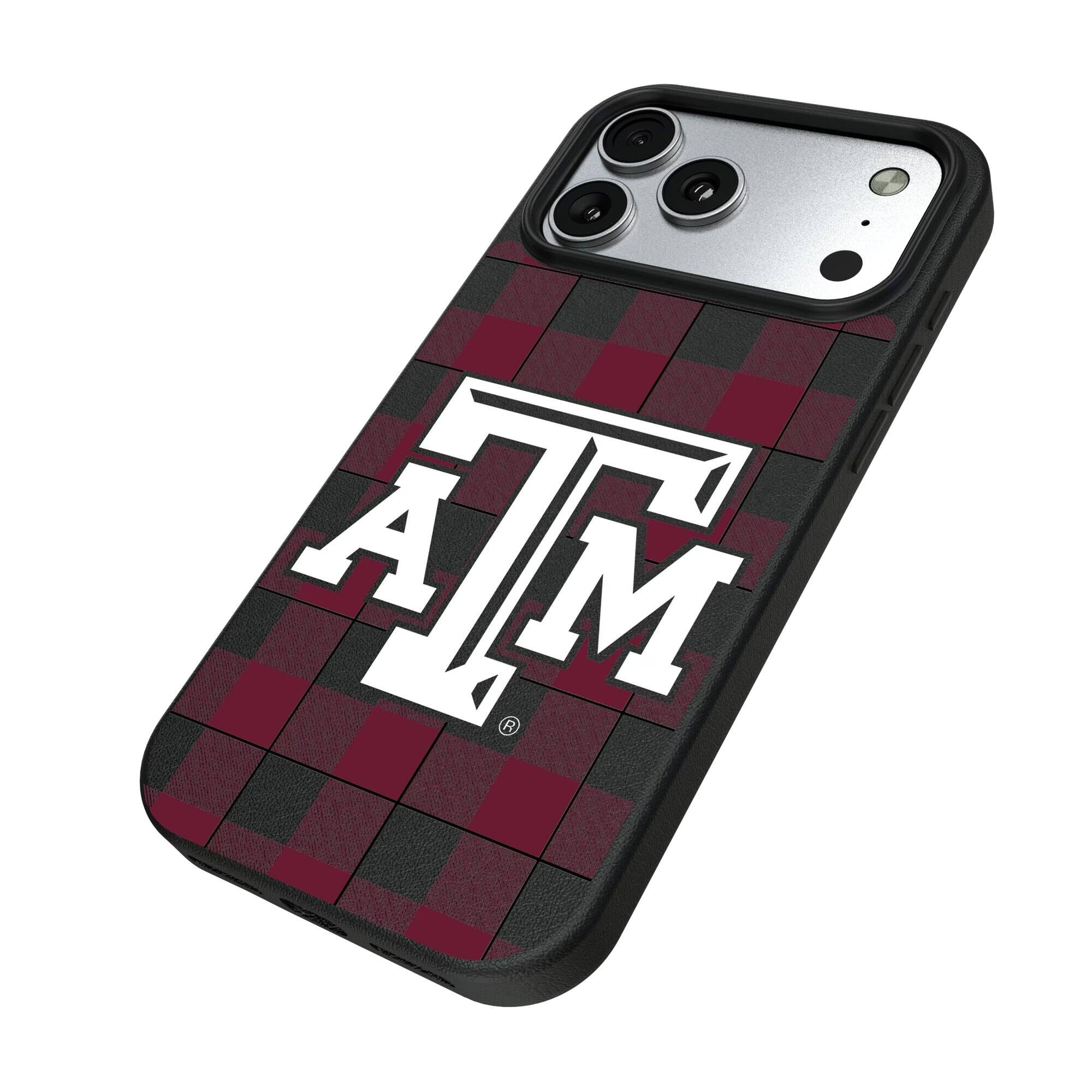 Alt View 1. Keyscaper - Texas A&M Aggies Plaid Magnetic Bump iPhone Case - 15 Plus - Black.