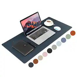 Fabibe - Pu Leather Desk Pad Blotter Light Grey Waterproof Office Desktop Mat 36x17in Non-slip Large Mouse Pad/writing Protect - Navy Blue
