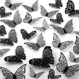 Zulay Kitchen - Zulay Home Removable DIY 3D Butterfly Wall Decor - 48pcs Butterfly Decor with 3 Wing Designs - Metallic Black
