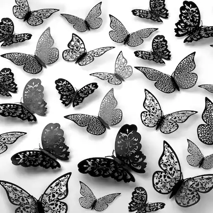 Front. Zulay Kitchen - Zulay Home Removable DIY 3D Butterfly Wall Decor - 48pcs Butterfly Decor with 3 Wing Designs - Metallic Black.