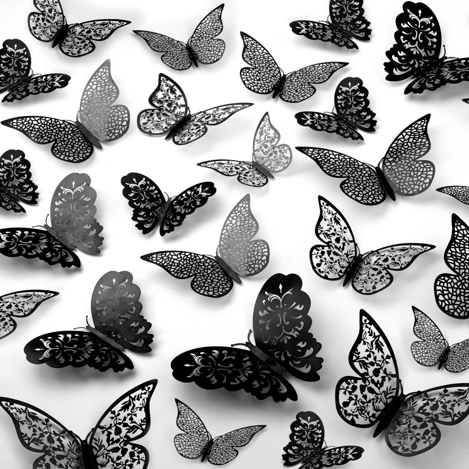 Front. Zulay Kitchen - Zulay Home Removable DIY 3D Butterfly Wall Decor - 48pcs Butterfly Decor with 3 Wing Designs - Metallic Black.