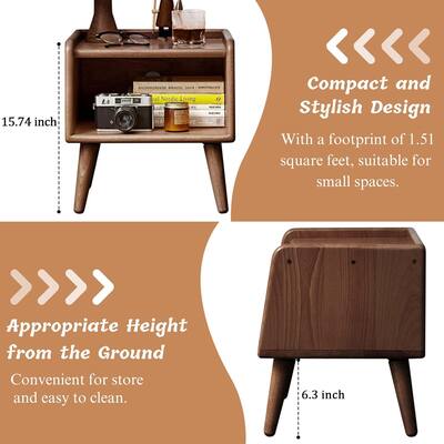 MOOSOO Pure Solid Wood Bedside Cabinet With Open Storage