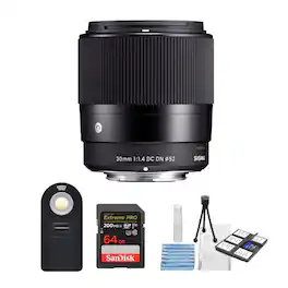 Sigma - 30mm f/1.4 Contemporary DC DN Prime Lens for Sony E with 64GB Card Bundle
