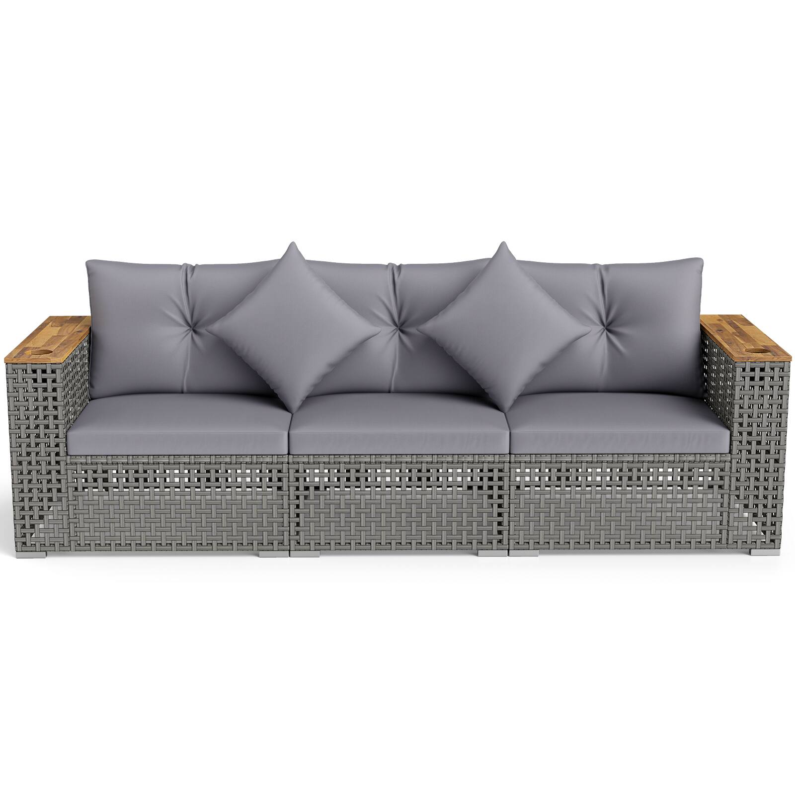 Alt View 7. Gymax - Gymax Patio Wicker Sectional Furniture 3 PCS Piece Outdoor Couch Set for Garden Gray - Gray.