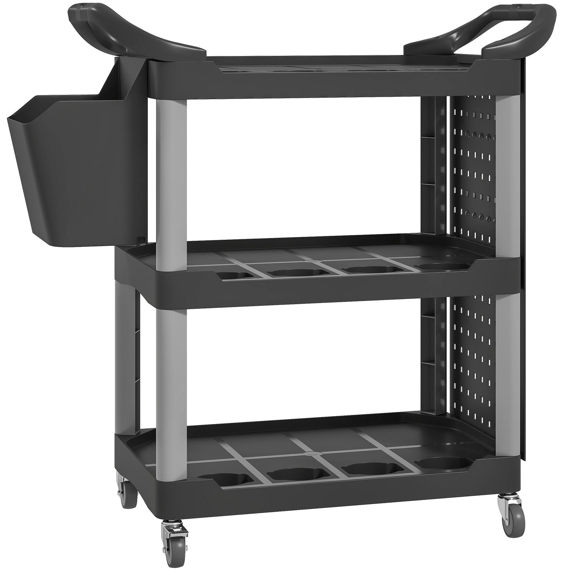 Front. Homcom - Rolling Tool Cart, 200 LBS Capacity Plastic Utility Cart with Side Shelf and Bucket - Black and Light Gray.