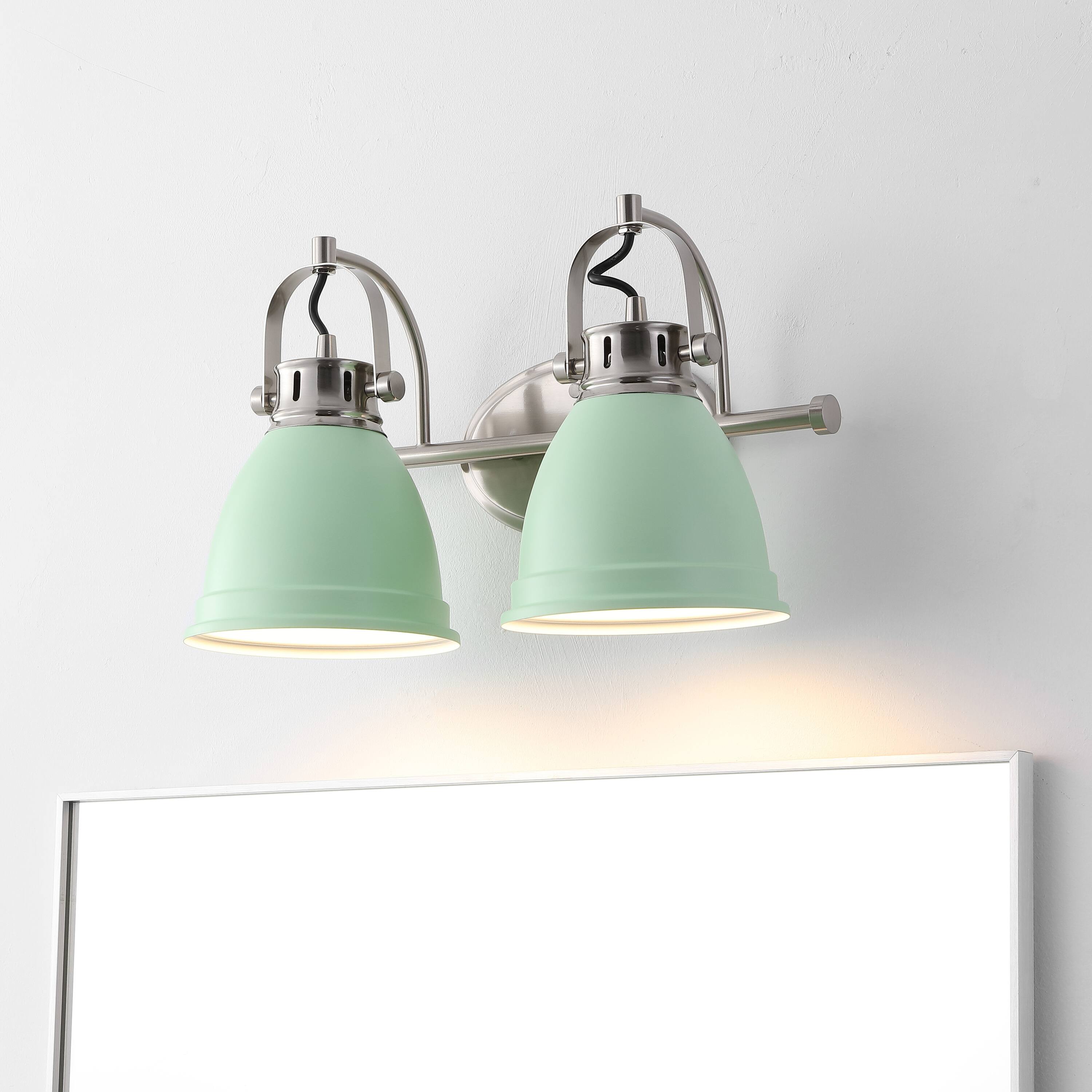 Alt View 1. Jonathan Y - Phineas 16.25" 2-Light Adjustable Farmhouse Bohemian Iron LED Vanity Light, Mint Green/Nickel - Mint Green.
