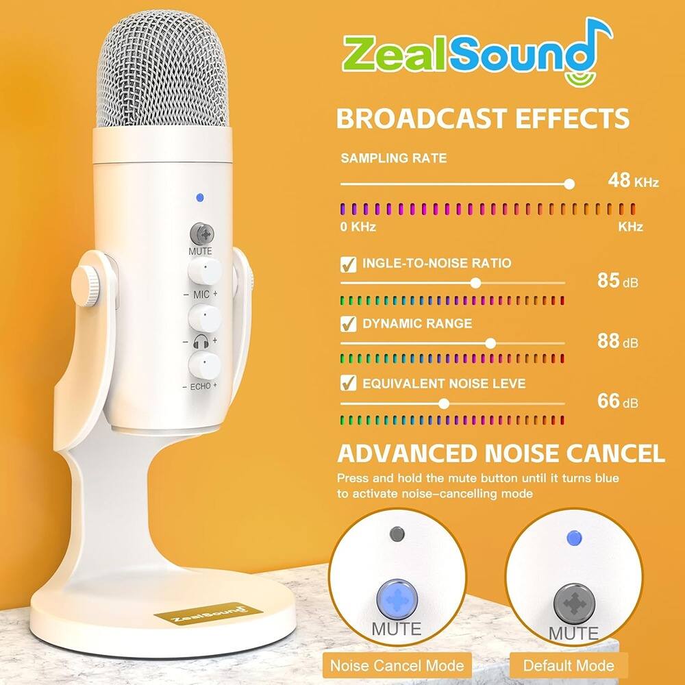 Angle. MOSZAR LLC - White USB Gaming Microphone – Quick Mute, Noise Cancel & Gain Control Mic.