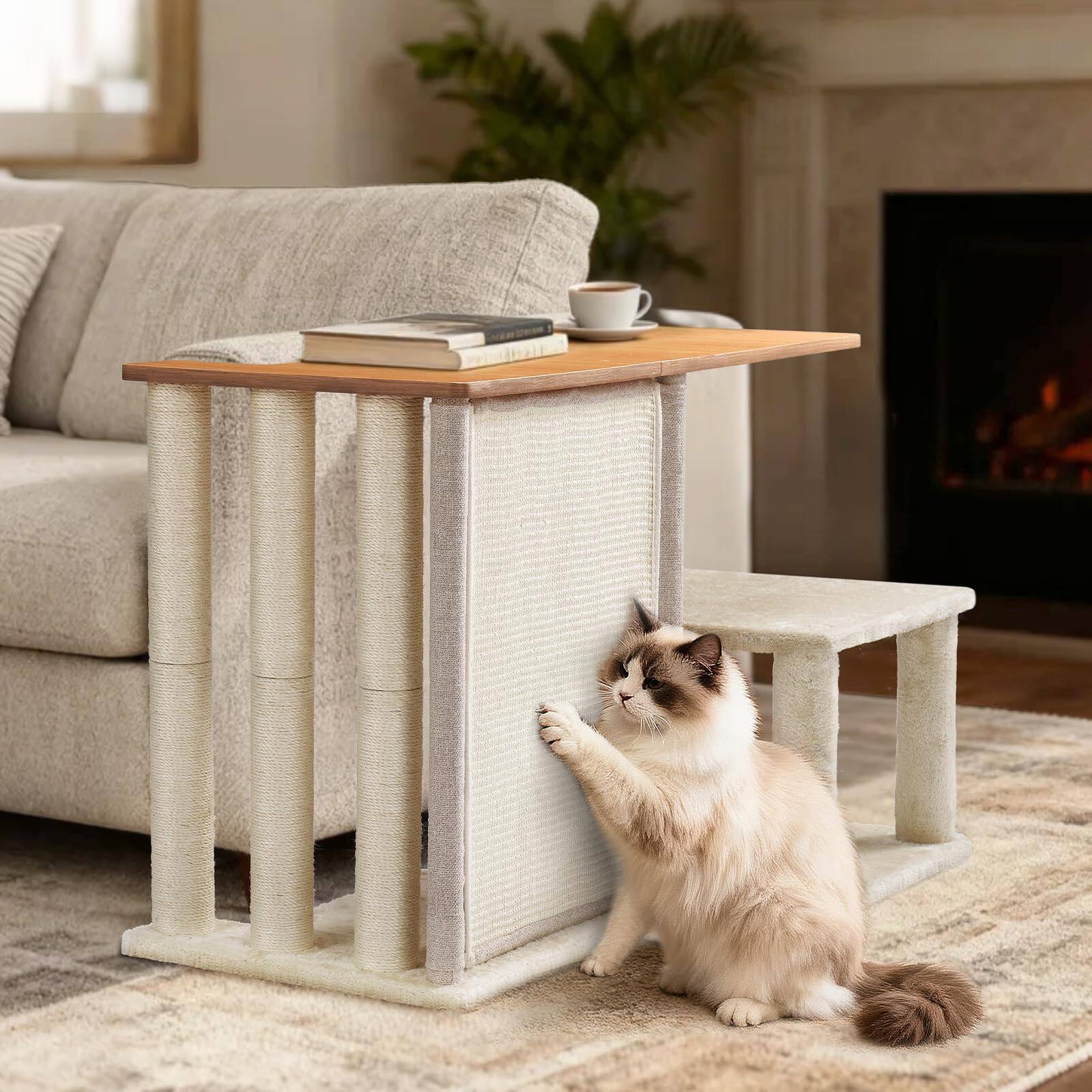 JETRANSPORT - Cat Couch Protector From Claws Side Table With Durable Sisal Posts And Scratch Pad Scratcher Sofa End Right - Right 35.43"L x 21.65"W x 23.62"H