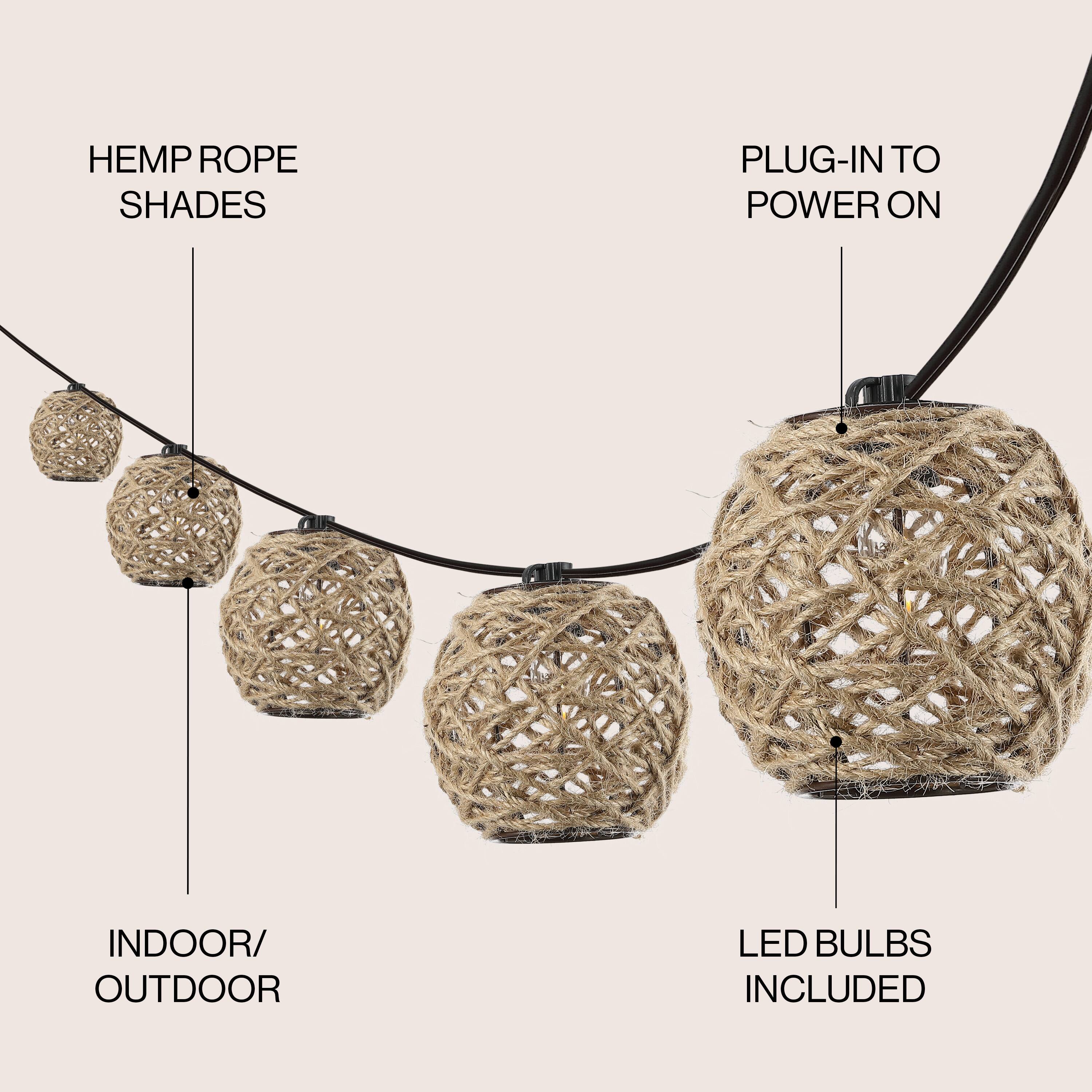 HEMP ROPE SHADES  
PLUG-IN TO POWER ON  
INDOOR/OUTDOOR  
LED BULBS INCLUDED