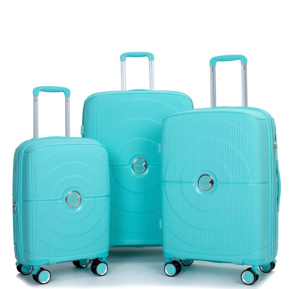 Front. BreeBe - Expandable Hardshell Suitcase with Double Spinner Wheels, TSA Lock, Polypropylene, 3-Piece - Lake Blue.
