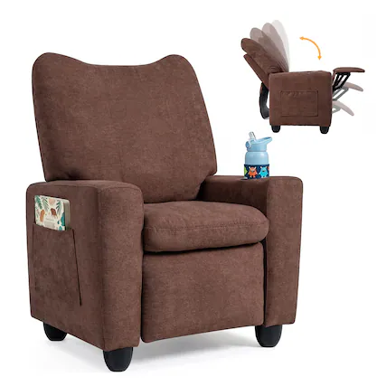 Front. Costway - Costway Kids Recliner with Adjustable Backrest Footrest Cup Holder Side Pockets for Ages 3+ - Brown.