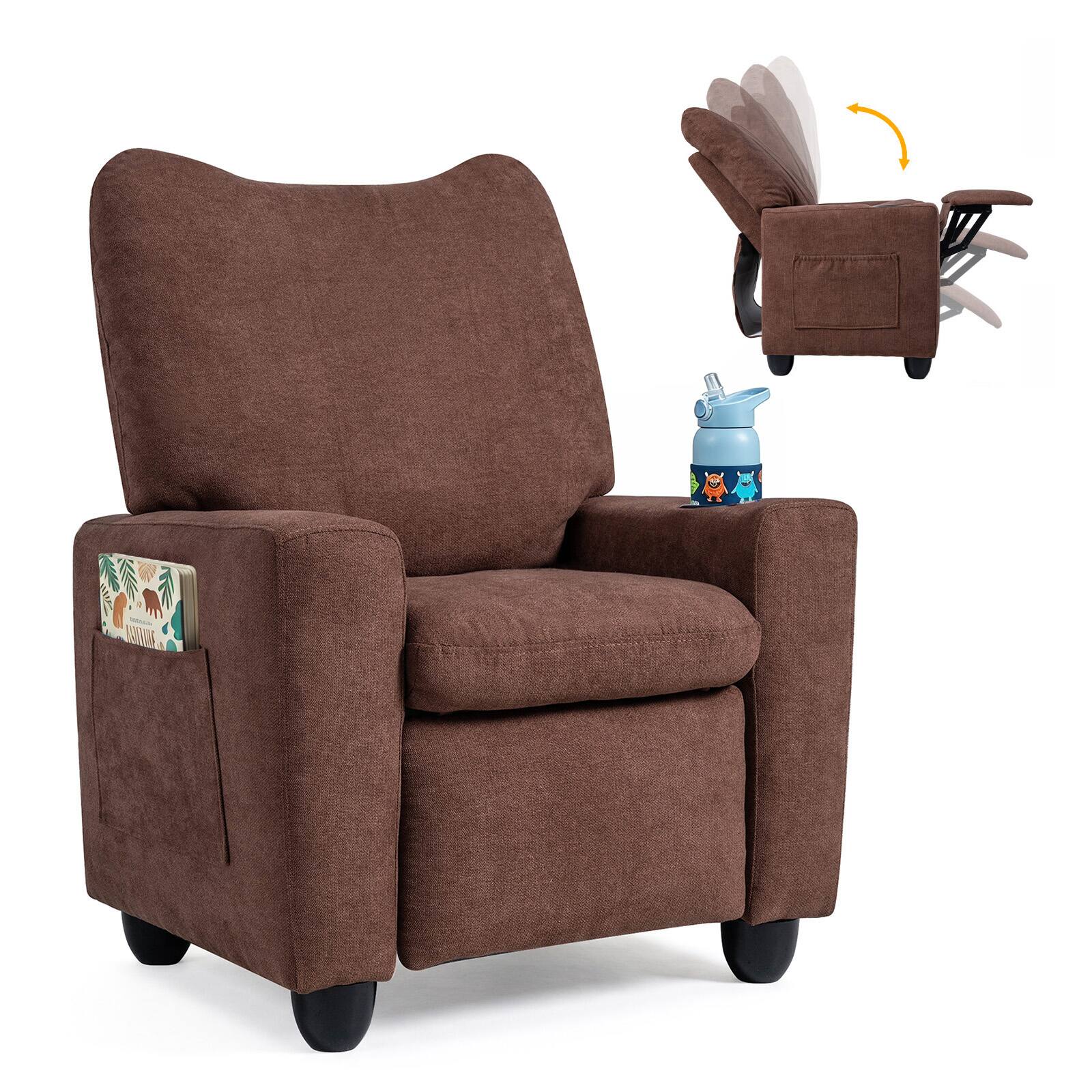 Front. Costway - Costway Kids Recliner with Adjustable Backrest Footrest Cup Holder Side Pockets for Ages 3+ - Brown.
