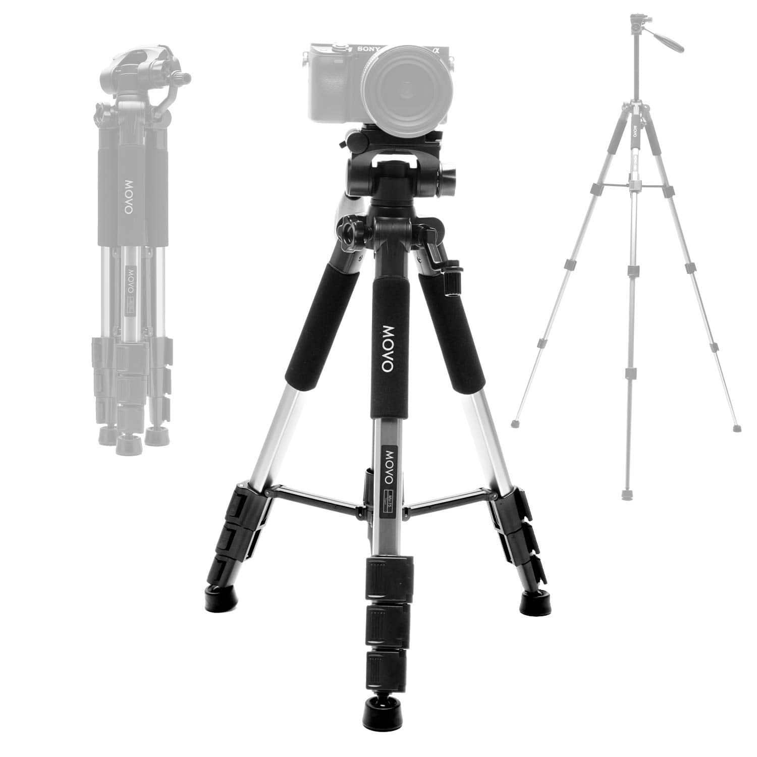 MOVO - MV-T5 Full-Size Aluminum Tripod with Video Pan Head