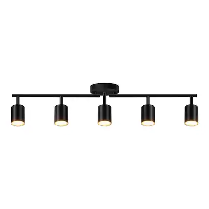 Front. Dazzed Corner - 5-Light Track Lighting Kit, Ceiling Spotlight with Rotatable Heads - Black.
