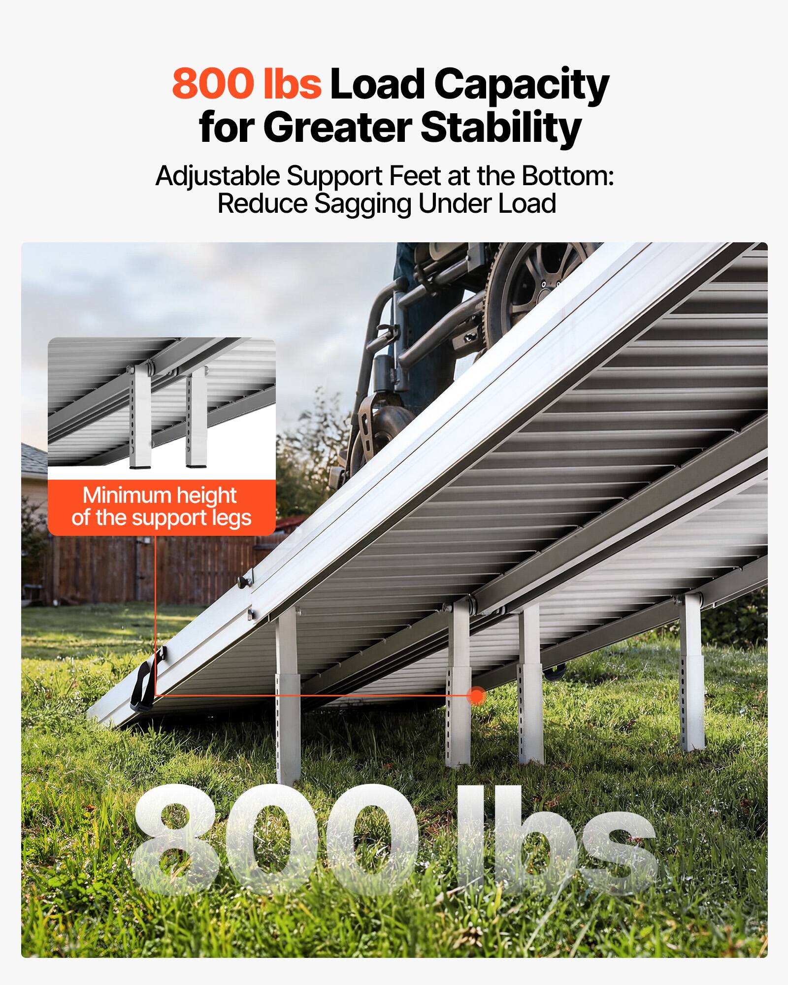 800 lbs Load Capacity for Greater Stability

Adjustable Support Feet at the Bottom: Reduce Sagging Under Load

Minimum height of the support legs