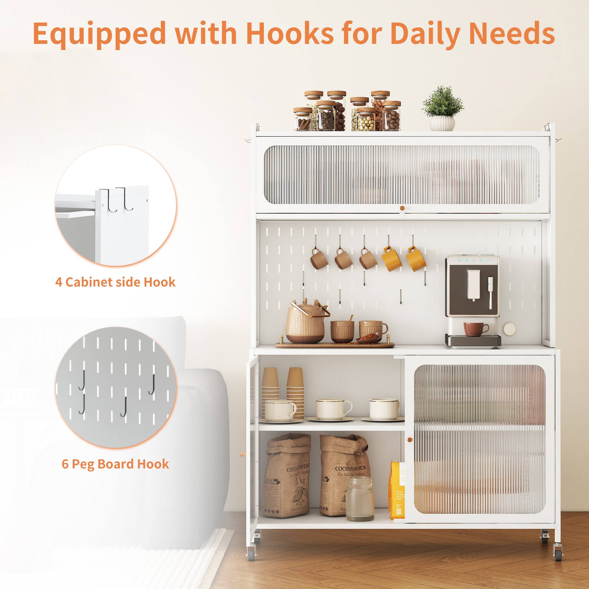 Anysun Tall Pantry Cabinet with Glass Doors & Adjustable Shelves