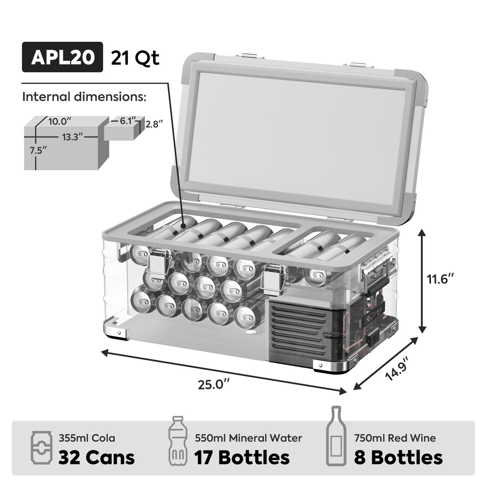 ICECO APL20 Aluminum Single Zone 21QT Portable Cooler Silver MC