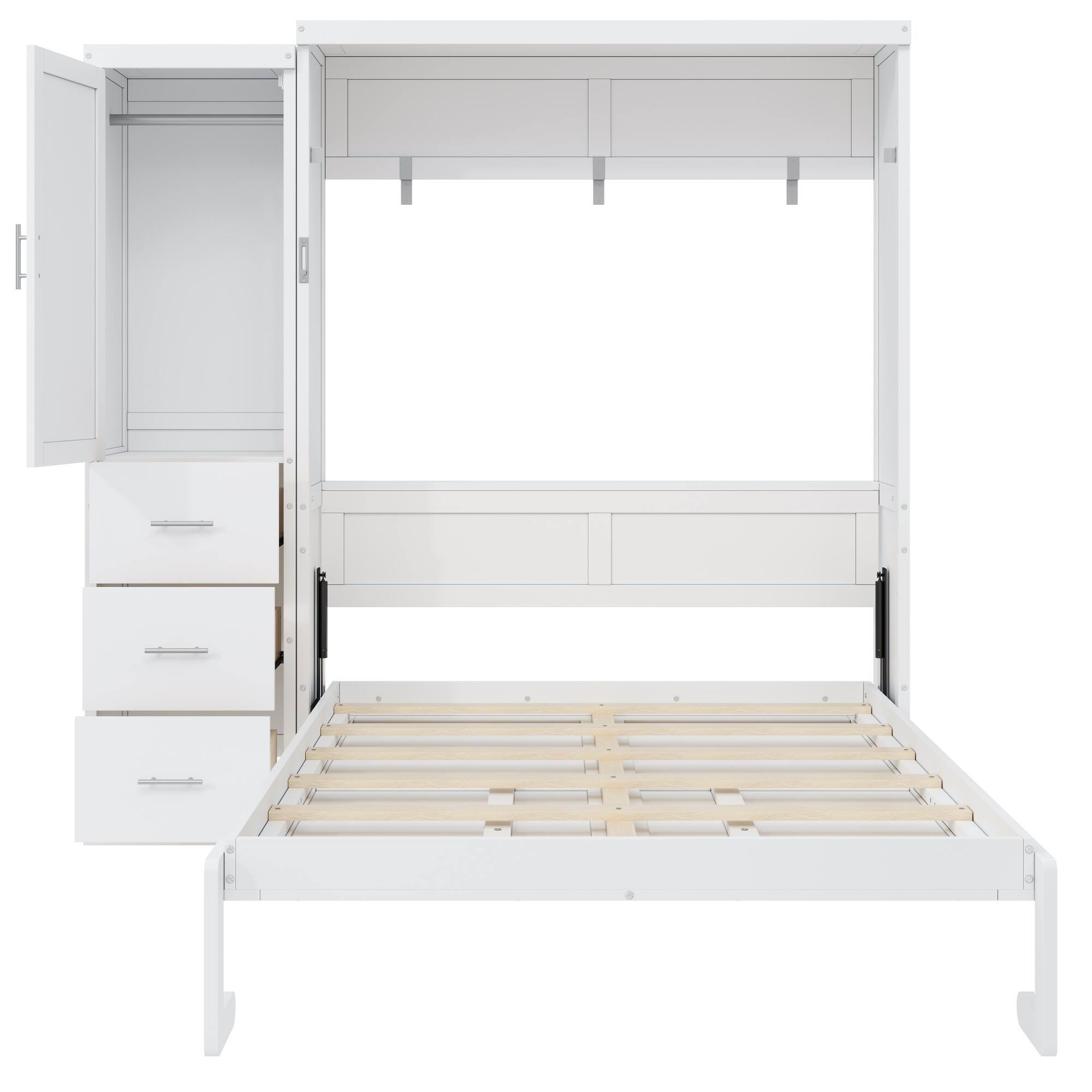 Alt View 1. Whisen - Full Size Murphy Bed Frame with Wardrobe and Drawers, Foldable Storage Cabinet Bed - White.