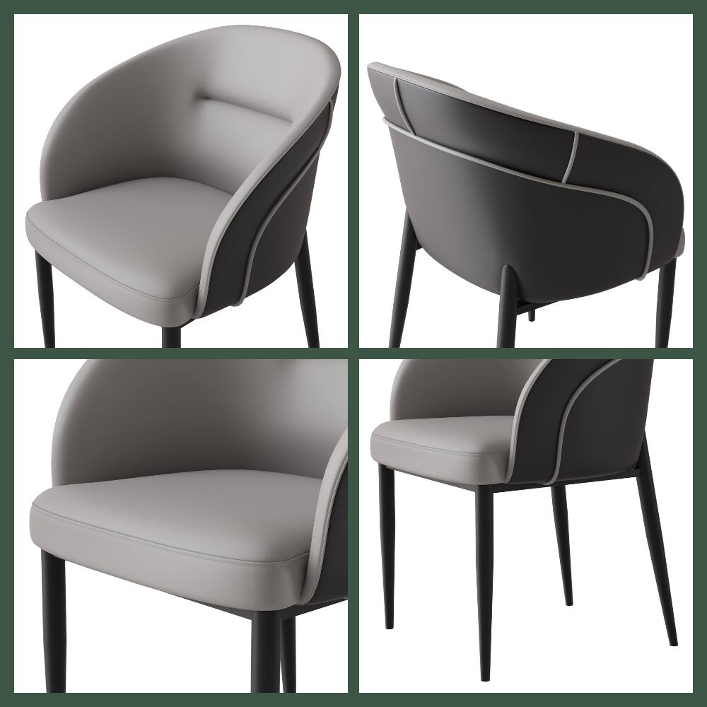 Alt View 2. POVISON - Modern Upholstered Dining Chairs Set of 2, Faux Leather Barrel Chairs, Gray & Light Gray - Light Gray & Gray.