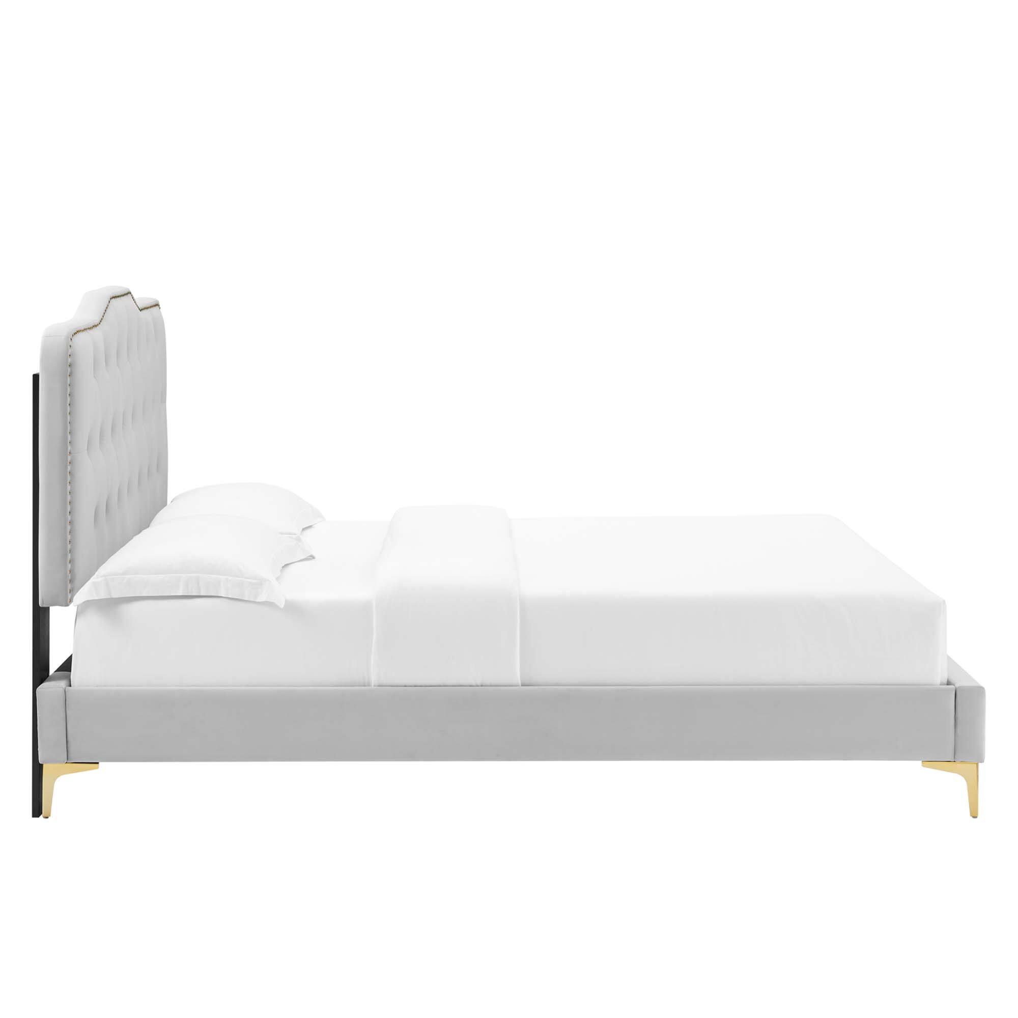 Alt View 6. Modway - Amber Tufted Performance Velvet Twin Platform Bed - Gray.