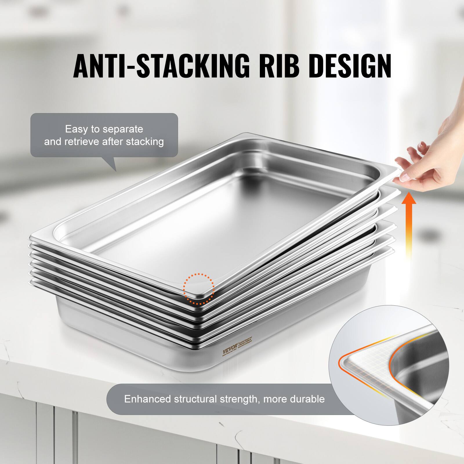 ANTI-STACKING RIB DESIGN

Easy to separate and retrieve after stacking

Enhanced structural strength, more durable