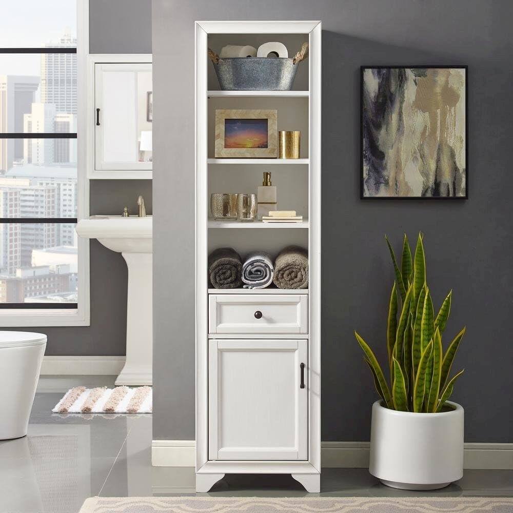 Alt View 5. FurniFact - White linen cabinet with anti-tip hardware and sturdy construction - White.