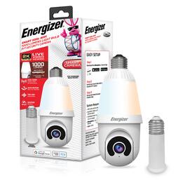 Energizer - 1000 Lumens Light Bulb Camera, 2K Outdoor Smart Home Security Camera w/ Auto-Motion - White