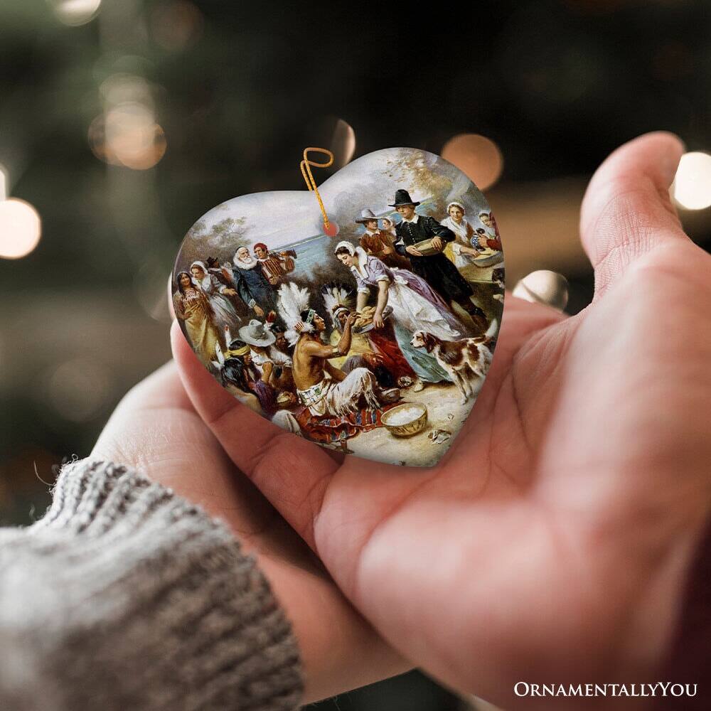 Alt View 1. OrnamentallyYou - The First Thanksgiving Painting Vintage Ornament Pilgrims and Native Americans Harmony - Multi-colored.