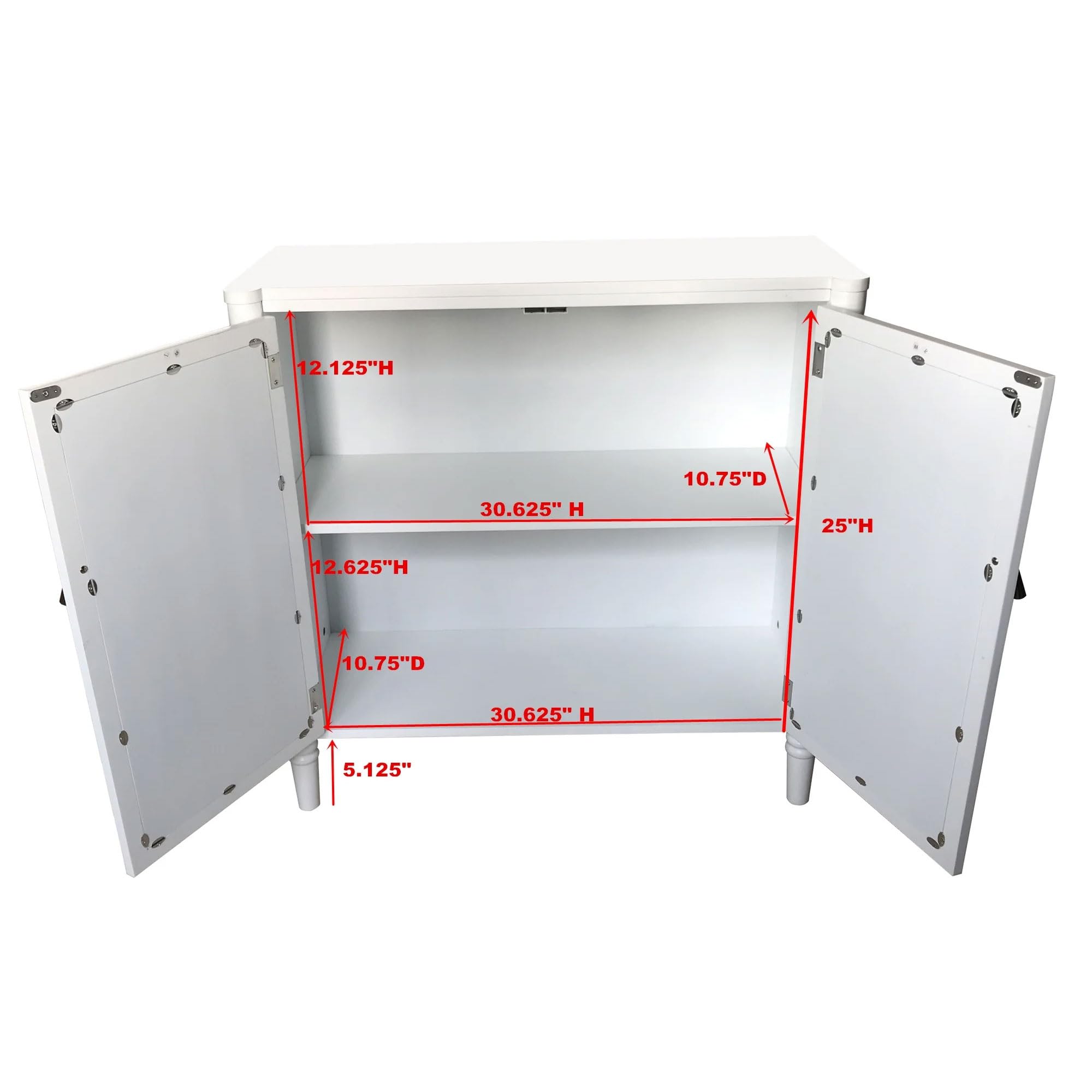 - 12.125" H
- 30.625" H
- 10.75" D
- 25" H
- 12.625" H
- 10.75" D
- 30.625" H
- 5.125"