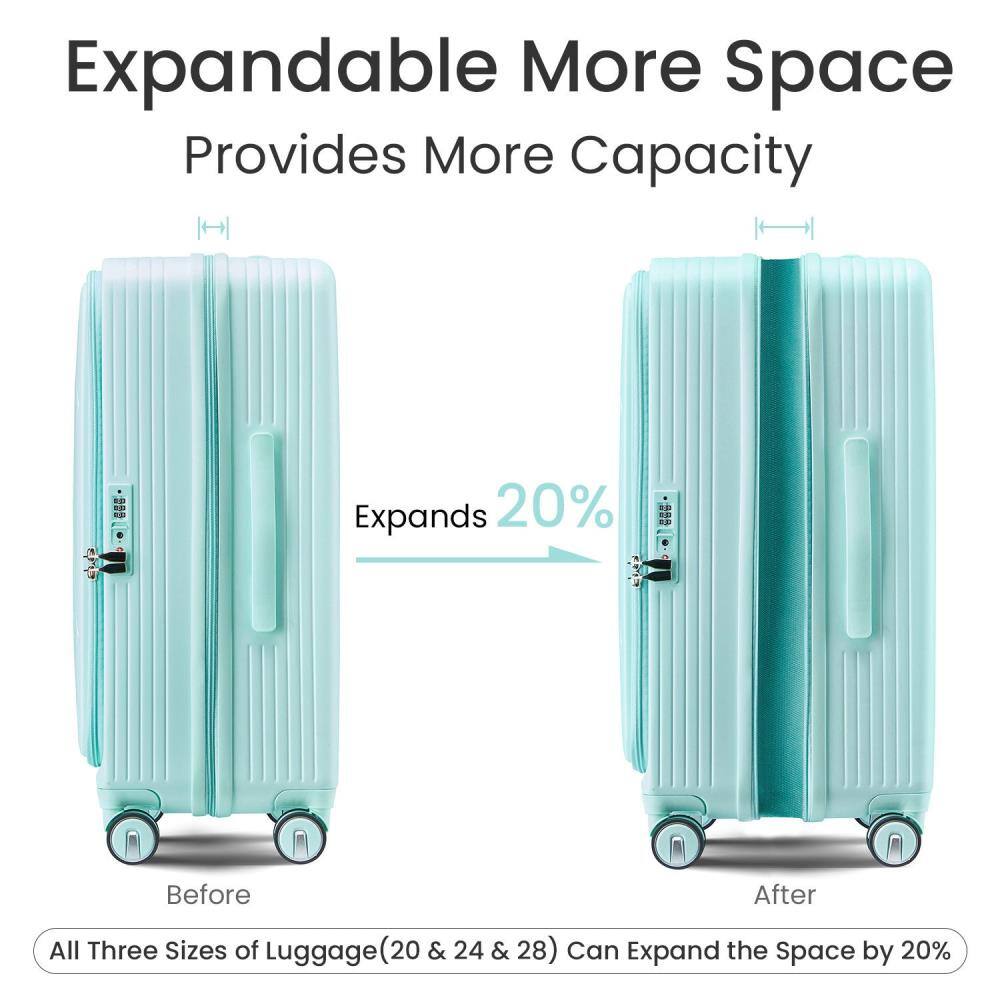 Expandable More Space  
Provides More Capacity  

Expands 20%  

Before  
After  

All Three Sizes of Luggage (20 & 24 & 28) Can Expand the Space by 20%