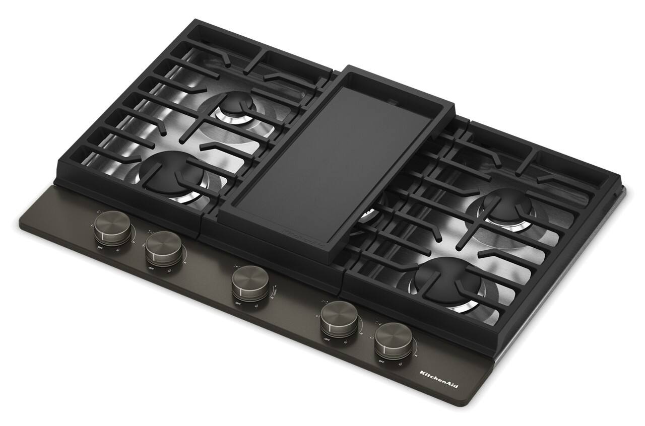 Alt View 11. KitchenAid - 30" Gas Cooktop with 5 Burners and Integrated Wok Grate - Black Ore.