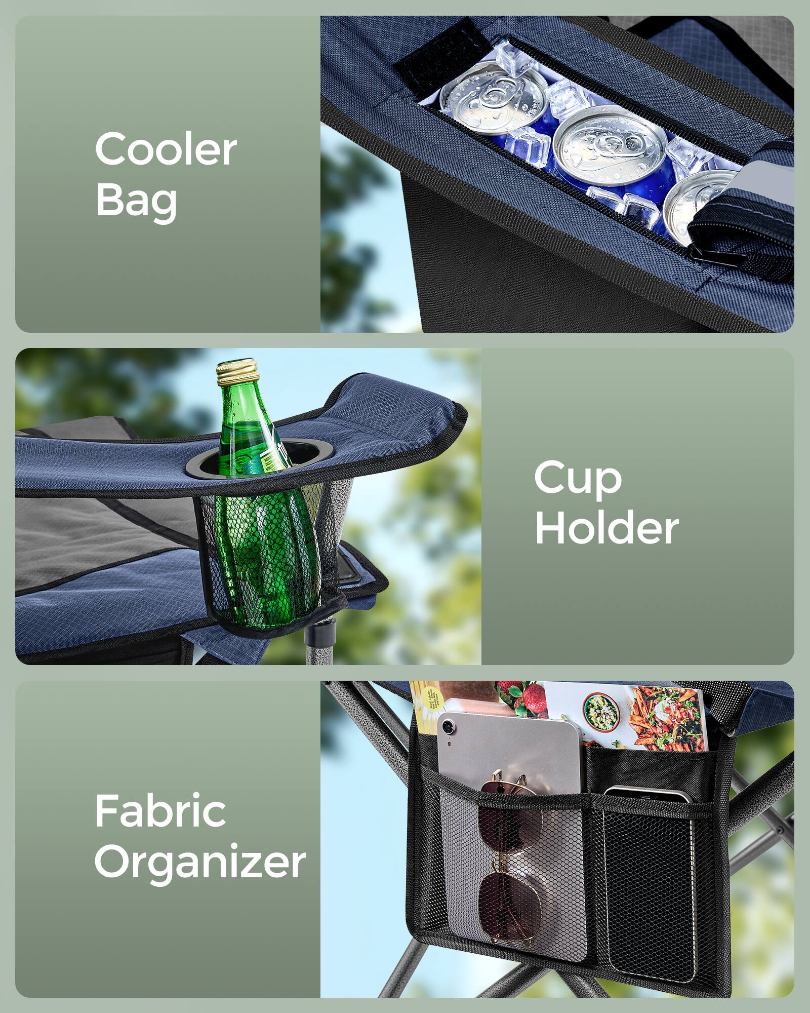 Cooler Bag  
Cup Holder  
Fabric Organizer
