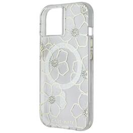 Case-Mate - Case Western Reserve Spartans - Floral Gems MagSafe Case for iPhone 15 14 13 - Gold/Clear