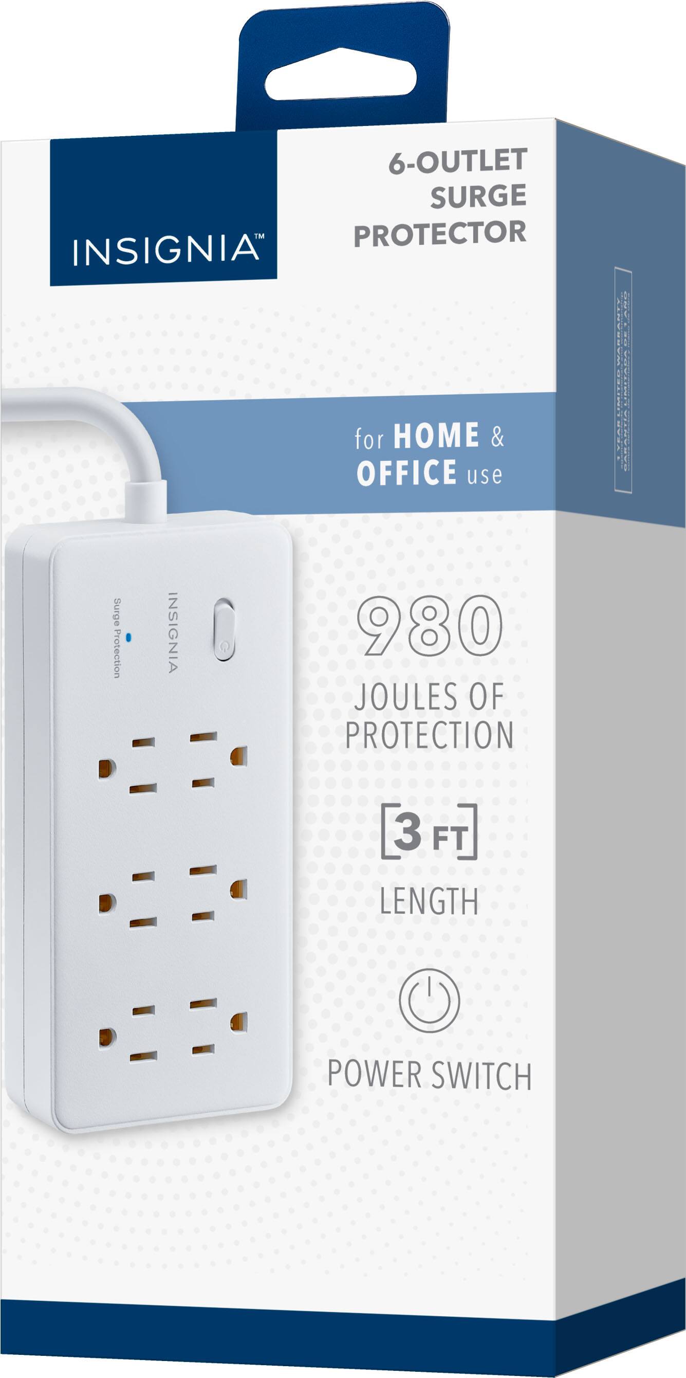 6-OUTLET SURGE PROTECTOR  
INSIGNIA  
for HOME & OFFICE use  
Surge Protection  
980 JOULES OF PROTECTION  
3 FT LENGTH  
POWER SWITCH