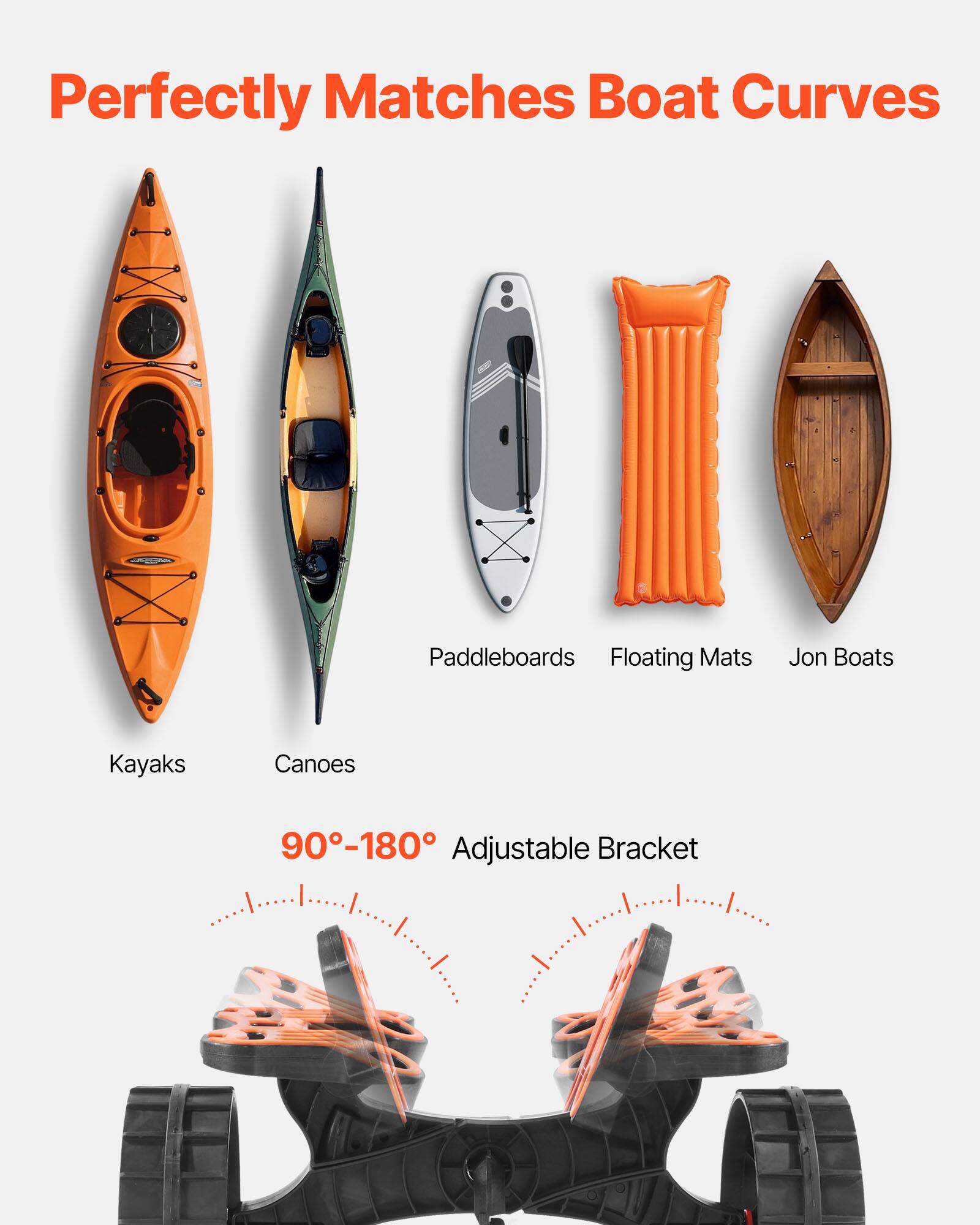 Perfectly Matches Boat Curves

Paddleboards Floating Mats Jon Boats Kayaks Canoes

90-180 Adjustable Bracket