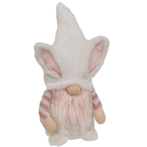 Front. BreeBe - Fuzzy Pink Striped Gnome Bunny - Multi.